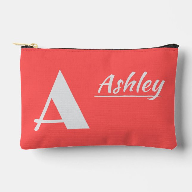 Monogram Personalised Initial and Name on Red Accessory Pouch (Front)
