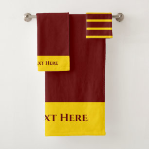 Monogram Personalised Maroon Burgundy Gold Yellow  Bath Towel Set