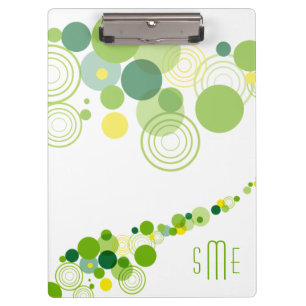 Monogram Personalised Modern Green Circle Pattern Clipboard