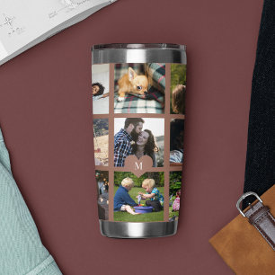 Monogram personalised modern multi photo collage insulated tumbler