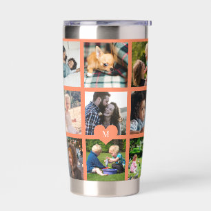 Monogram personalised modern multi photo collage insulated tumbler