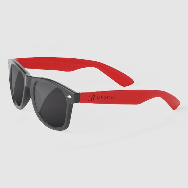 Monogram Personalised Name Modern Black Script Sunglasses (Left)