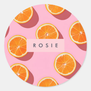 Monogram Personalised Orange Slice Pattern Classic Round Sticker