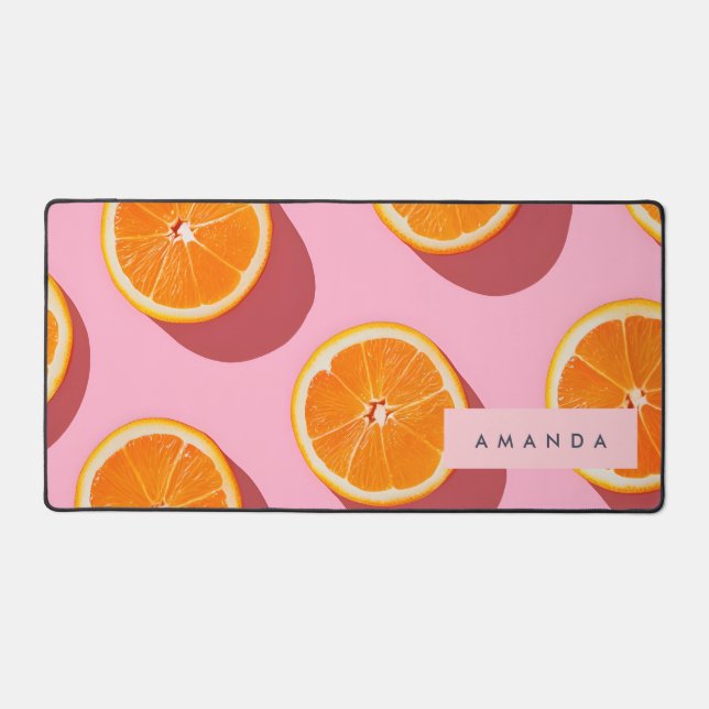 Monogram Personalised Orange Slice Pattern Desk Mat (Front)