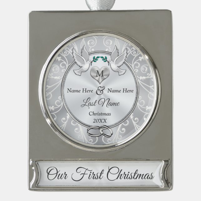Monogram Personalised Our 1st Christmas Together Silver Plated Banner Ornament (Front)