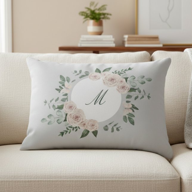 Monogram personalised pillow floral wreath (Creator Uploaded)