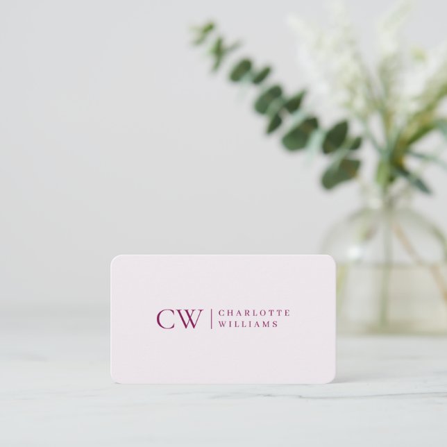 Monogram Personalised Pink Business Card (Standing Front)
