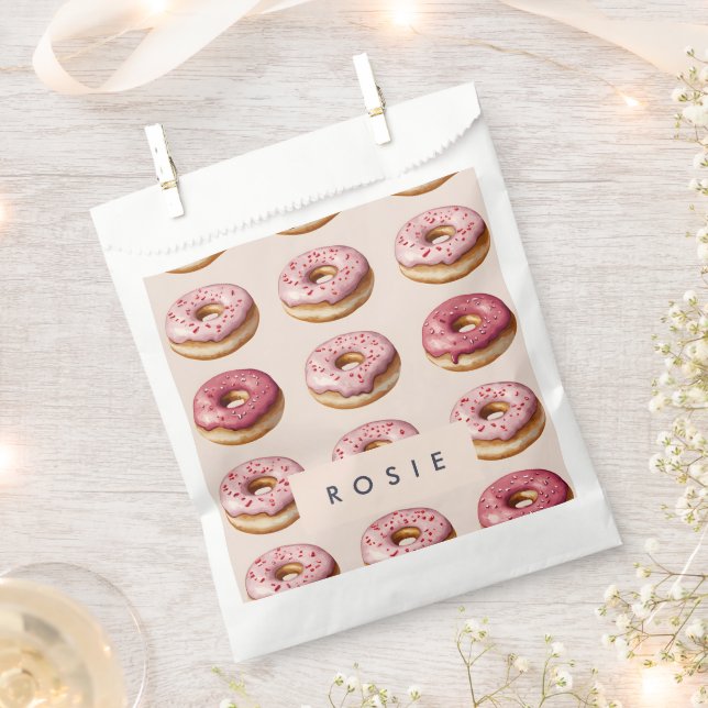 Monogram Personalised Pink Doughnut Pattern Favour Bags (Clipped)