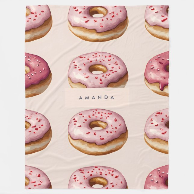 Monogram Personalised Pink Doughnut Pattern Fleece Blanket (Front)