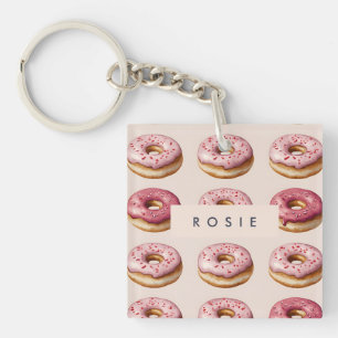 Monogram Personalised Pink Doughnut Pattern Key Ring