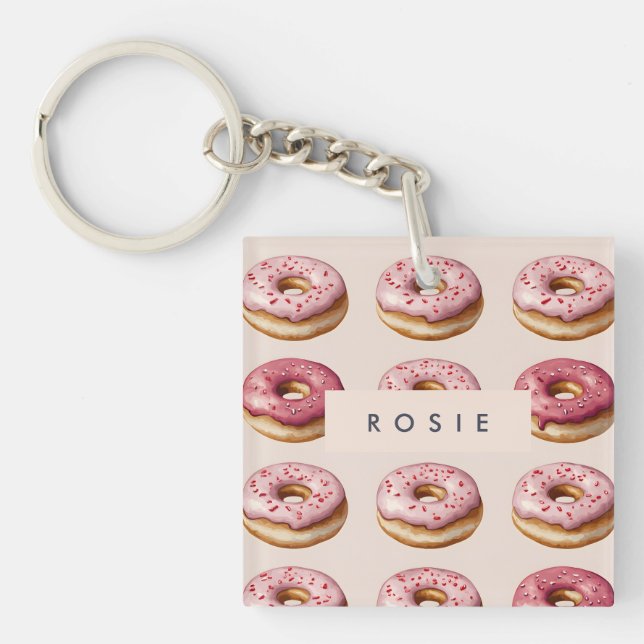 Monogram Personalised Pink Doughnut Pattern Key Ring (Front)