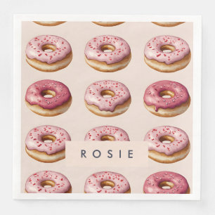 Monogram Personalised Pink Doughnut Pattern Napkin