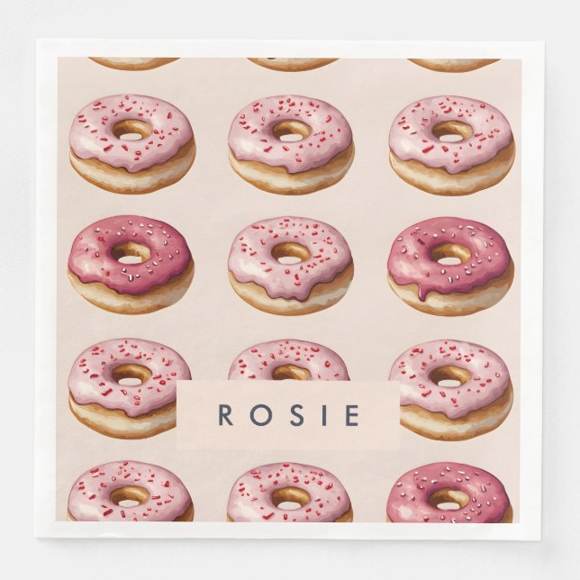 Monogram Personalised Pink Doughnut Pattern Napkin (Front)