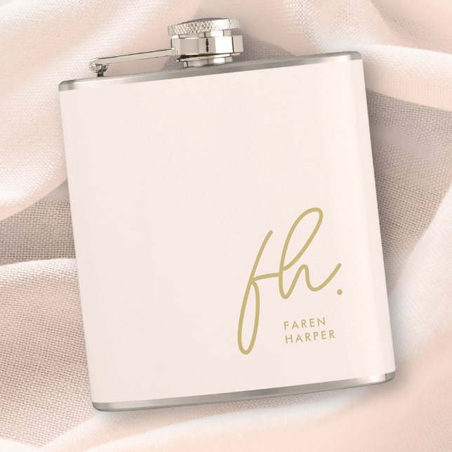 Monogram Personalised Pink Gold Chic Bachelorette Hip Flask (Creator Uploaded)