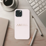 Monogram Personalised Pink Initial And Name  iPhone 13 Pro Max Case<br><div class="desc">Protect your phone in style with our Minimalistic Monogram Personalised Pastel Pink iPhone Case. This sleek case features a soft pastel pink background, elegantly adorned with a monogram initial and your custom name in a modern font. Designed to provide both protection and a touch of sophistication, this case is perfect...</div>