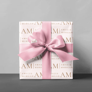 Monogram Personalised Pink Initial And Name  Wrapping Paper