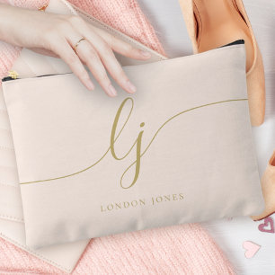 Monogram Personalised Pink Initial Name Pink Gold Accessory Pouch