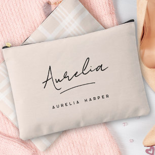 Monogram Personalised Pink Name Signature Plaid Accessory Pouch