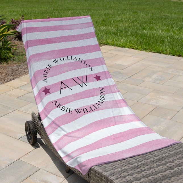 monogram personalised pink stripes  beach towel (Creator Uploaded)