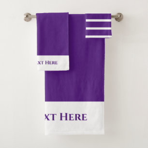 Monogram Personalised Purple White Solid Strip Bath Towel Set