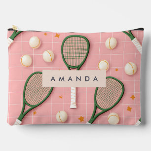 Monogram Personalised Retro Tennis Racket Pattern Accessory Pouch