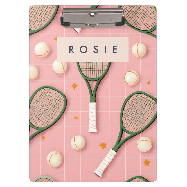Monogram Personalised Retro Tennis Racket Pattern Clipboard (Front)