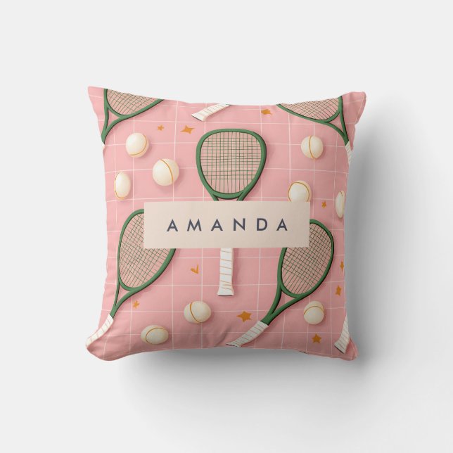 Monogram Personalised Retro Tennis Racket Pattern Cushion (Front)