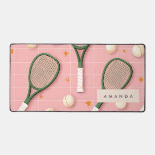 Monogram Personalised Retro Tennis Racket Pattern Desk Mat