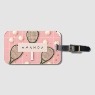Monogram Personalised Retro Tennis Racket Pattern Luggage Tag