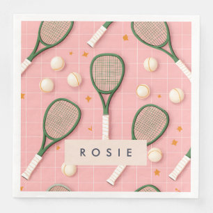 Monogram Personalised Retro Tennis Racket Pattern Napkin