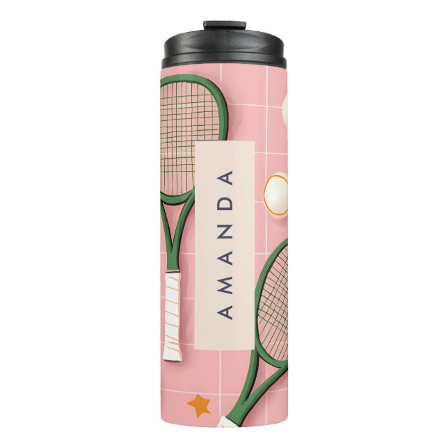 Monogram Personalised Retro Tennis Racket Pattern Thermal Tumbler (Front)