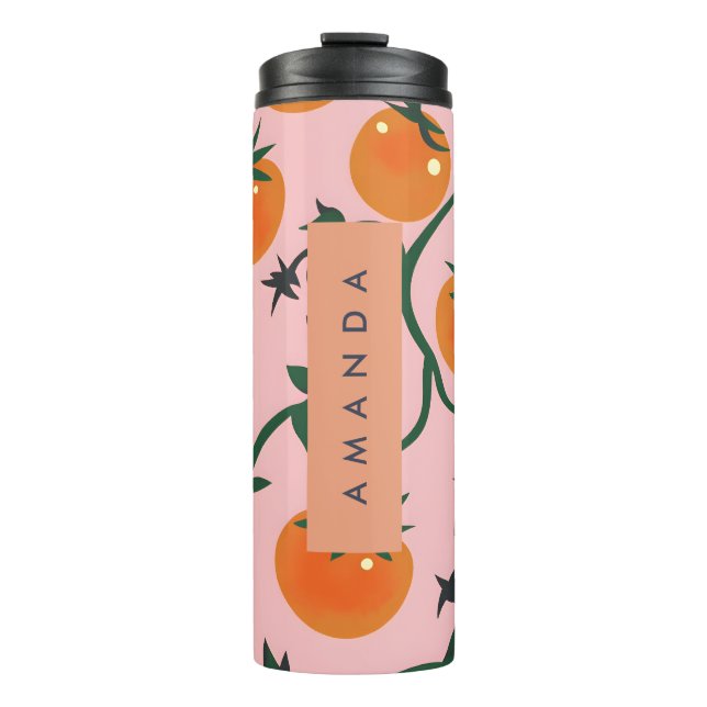 Monogram Personalised Retro Tomato Vine Pattern Thermal Tumbler (Front)