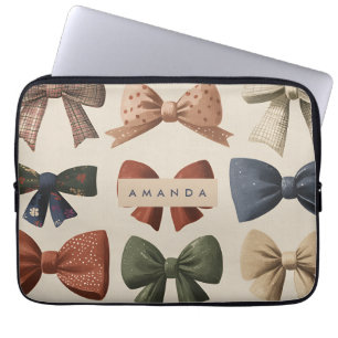 Monogram Personalised Retro Vintage Bow Pattern Laptop Sleeve