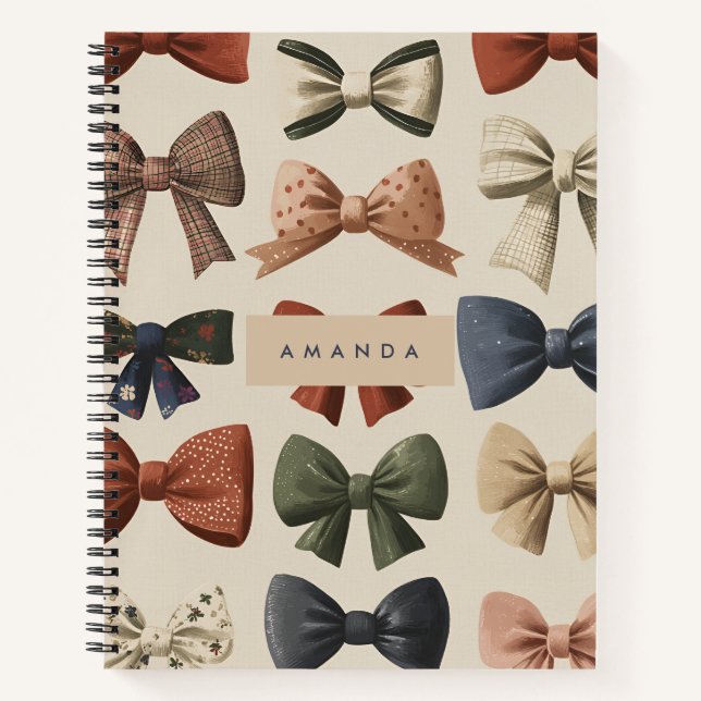 Monogram Personalised Retro Vintage Bow Pattern Notebook (Front)