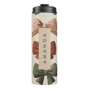 Monogram Personalised Retro Vintage Bow Pattern Thermal Tumbler
