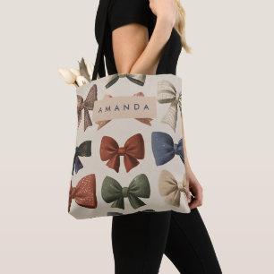 Monogram Personalised Retro Vintage Bow Pattern Tote Bag