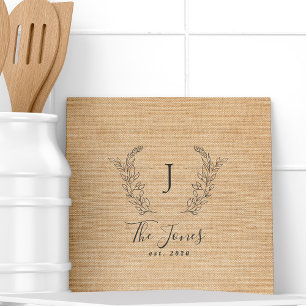 Monogram personalised rustic kitchen family name tile