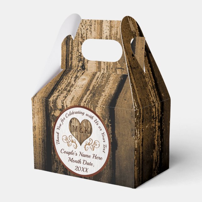 Monogram, Personalised Rustic Wedding Party Favour Box (Front Side)