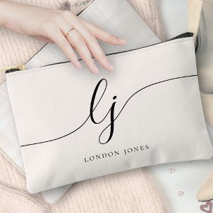 Monogram Personalised Script Initial Name Plaid Accessory Pouch