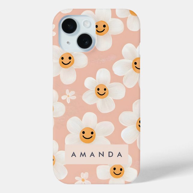 Monogram Personalised Smile Daisy Floral Pattern Case-Mate iPhone Case (Back)
