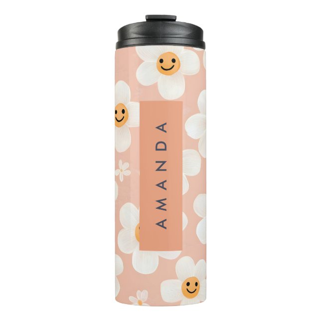 Monogram Personalised Smile Daisy Floral Pattern Thermal Tumbler (Front)