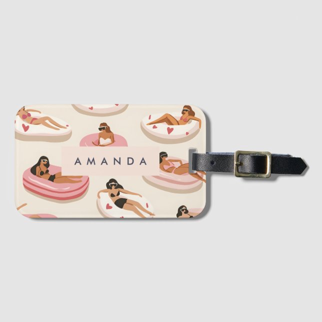 Monogram Personalised Summer Pool Float Pattern  Luggage Tag (Front Horizontal)