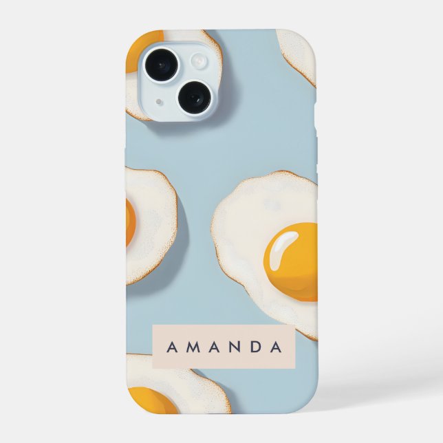 Monogram Personalised Sunny Side Up Egg Pattern iPhone 15 Case (Back)