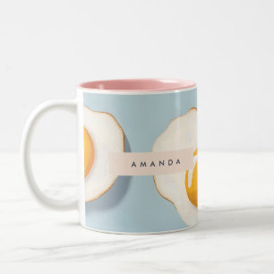 Monogram Personalised Sunny Side Up Egg Pattern Two-Tone Coffee Mug