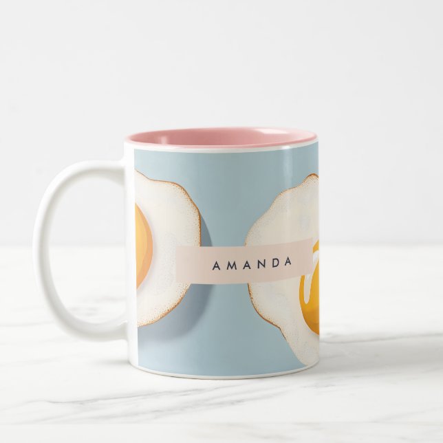 Monogram Personalised Sunny Side Up Egg Pattern Two-Tone Coffee Mug (Left)