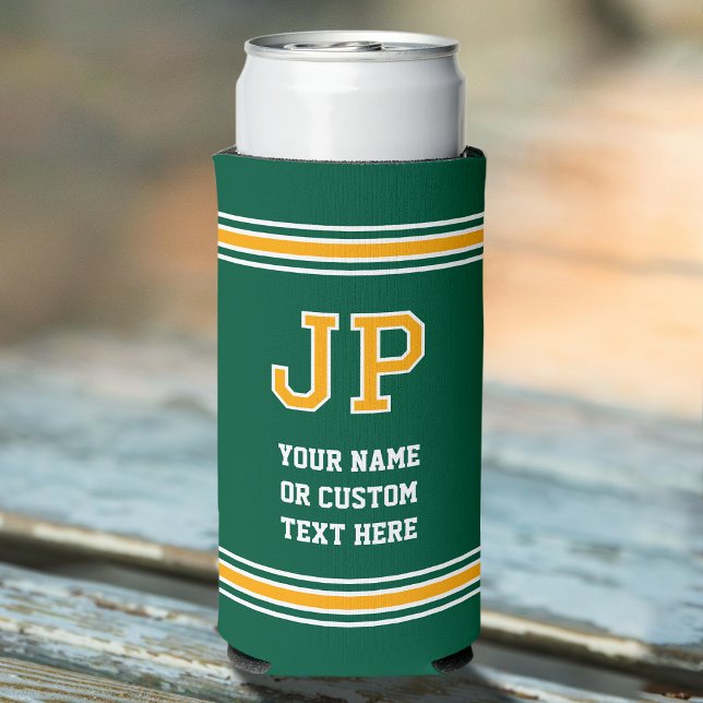 Monogram Personalised Text Green Yellow Seltzer Can Cooler (Creator Uploaded)