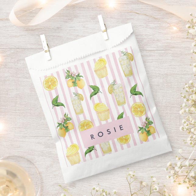 Monogram Personalised Watercolor Lemons Lemonade Favour Bags (Clipped)