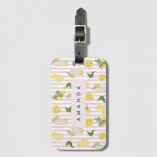 Monogram Personalised Watercolor Lemons Lemonade Luggage Tag