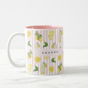 Monogram Personalised Watercolor Lemons Lemonade Two-Tone Coffee Mug