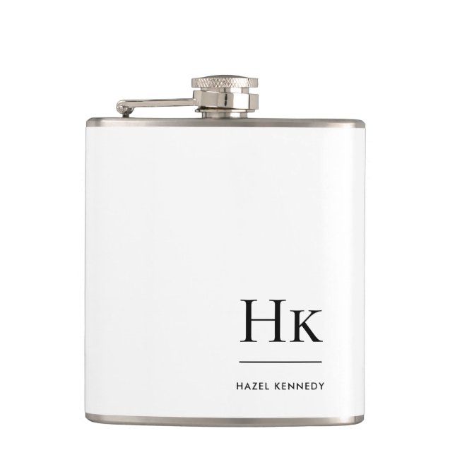 Monogram Personalised White Monogrammed Hip Flask (Front)